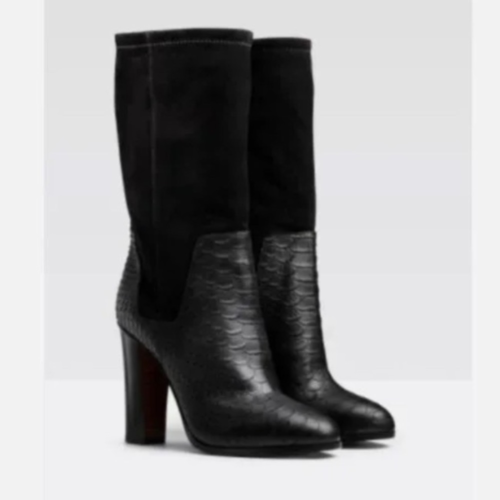 VINCE Dalton mid calf Italian leather black boots